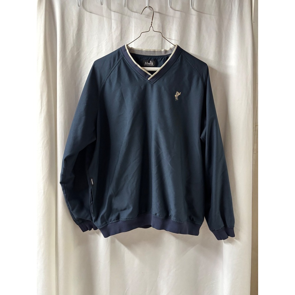 Ashworth Men's Large‎ Navy Vneck Long Sleeved Pullover - water/wind resistant